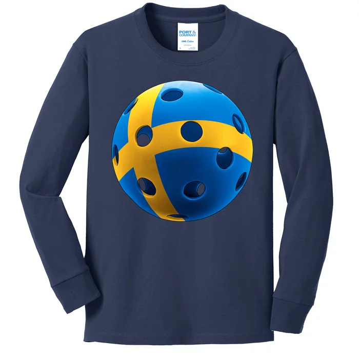 Swedish Flag Pickleball Kids Long Sleeve Shirt