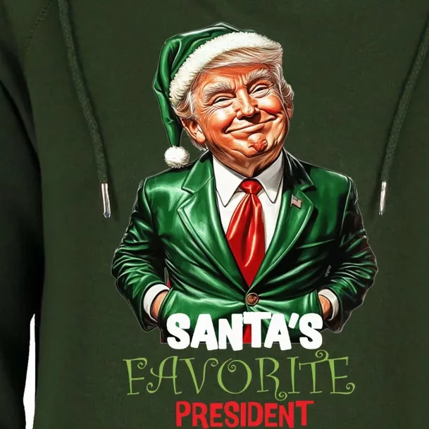 Santas Favorite President Funny Trump Happy Christmas Day Womens Funnel Neck Pullover Hood