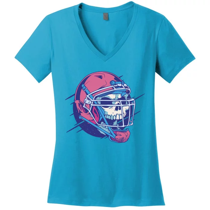 Skull Football Player Women's V-Neck T-Shirt