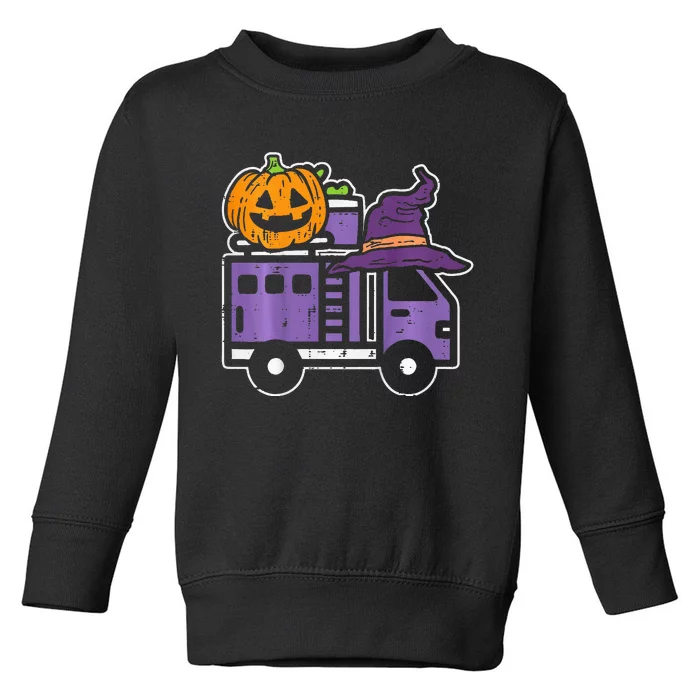 Spooky Firetruck Pumpkin Patch Halloween Firefighter Costume Toddler Sweatshirt