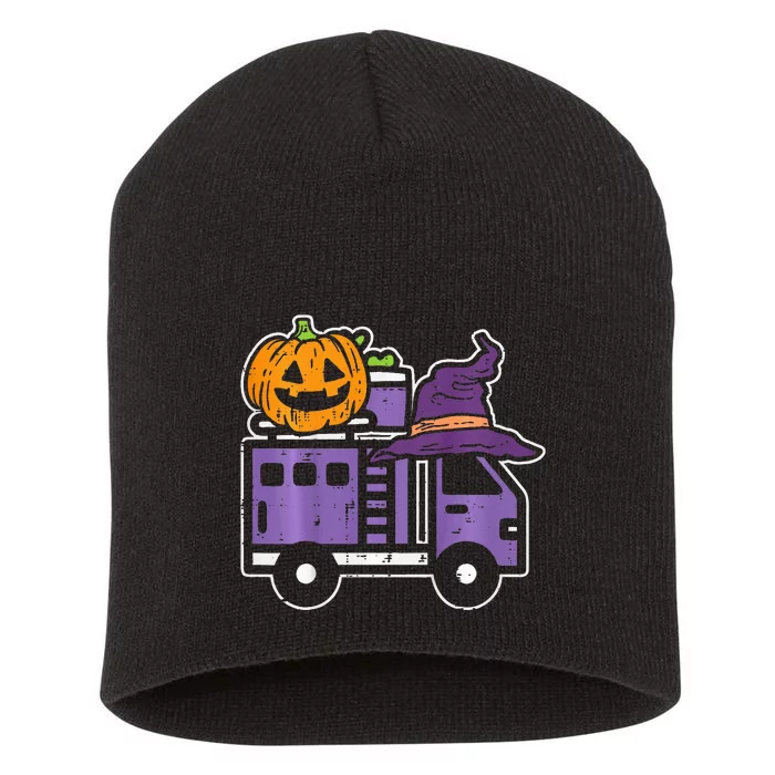 Spooky Firetruck Pumpkin Patch Halloween Firefighter Costume Short Acrylic Beanie