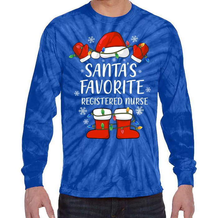 Santas Favorite Registered Nurse Santa Hat Christmas Light Gift Tie-Dye Long Sleeve Shirt