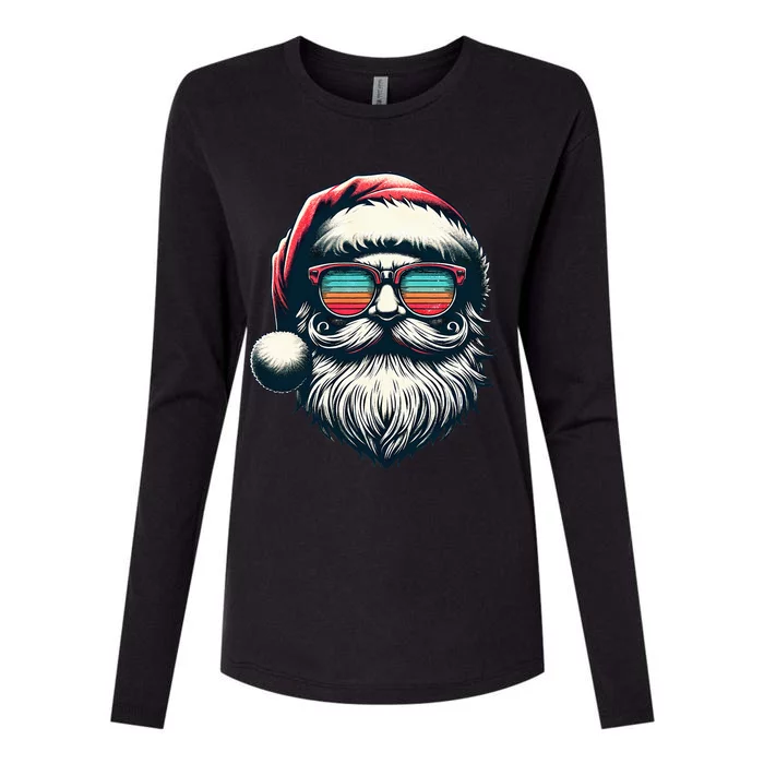 Santa Face Retro Sunglasses Christmas Xmas Womens Cotton Relaxed Long Sleeve T-Shirt