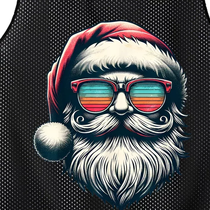 Santa Face Retro Sunglasses Christmas Xmas Women Kids Mesh Reversible Basketball Jersey Tank