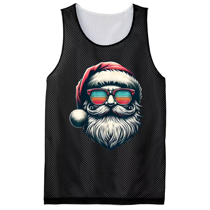 Santa Face Retro Sunglasses Christmas Xmas Women Kids Mesh Reversible Basketball Jersey Tank