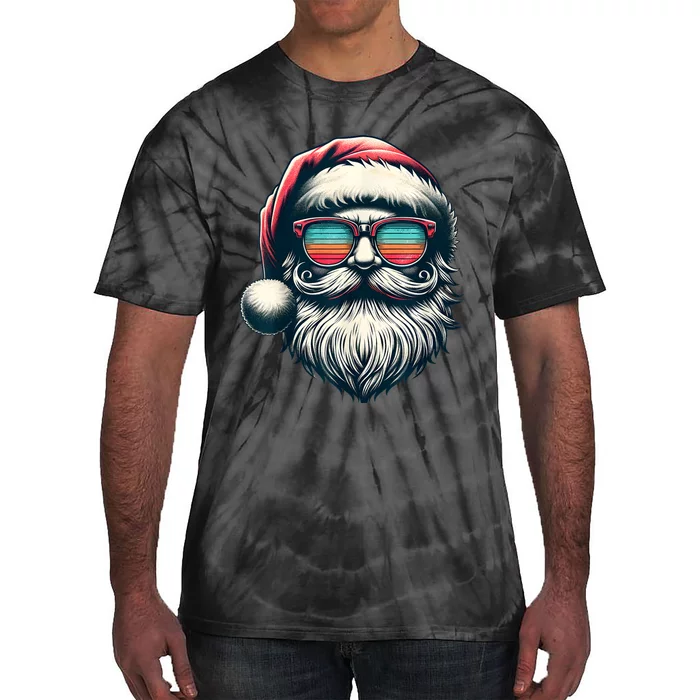 Santa Face Retro Sunglasses Christmas Xmas Women Kids Tie-Dye T-Shirt