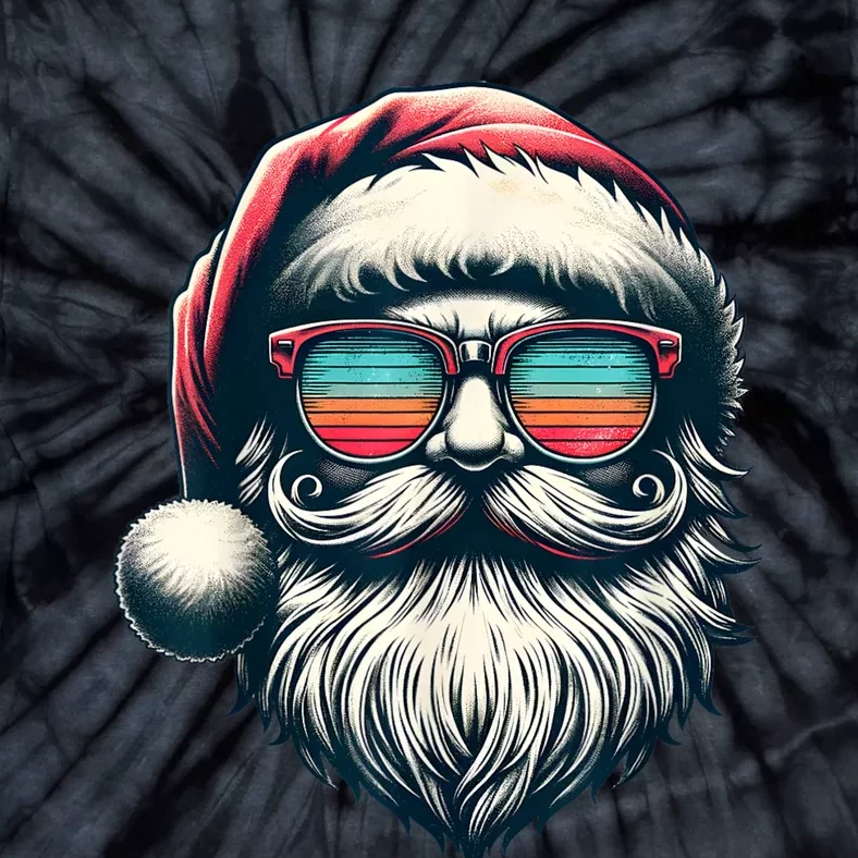 Santa Face Retro Sunglasses Christmas Xmas Women Kids Tie-Dye T-Shirt