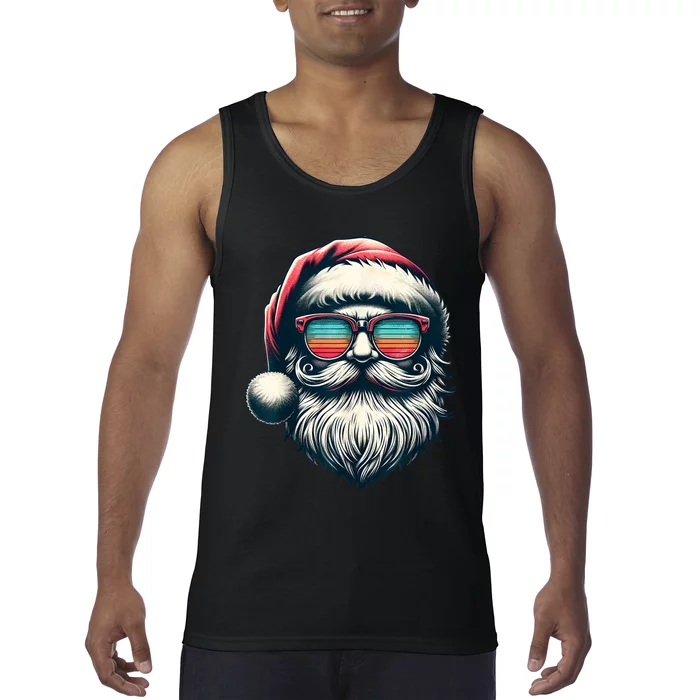 Santa Face Retro Sunglasses Christmas Xmas Women Kids Tank Top