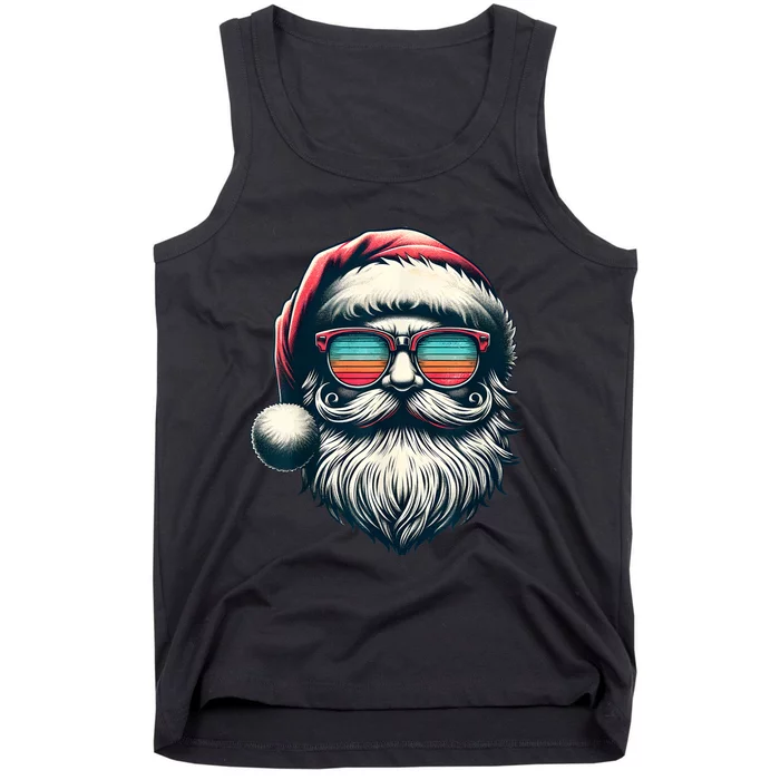 Santa Face Retro Sunglasses Christmas Xmas Women Kids Tank Top