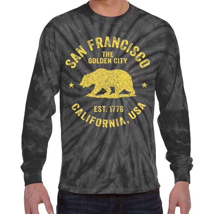 San Francisco Retro California Bear Travel Souvenir Tie-Dye Long Sleeve Shirt