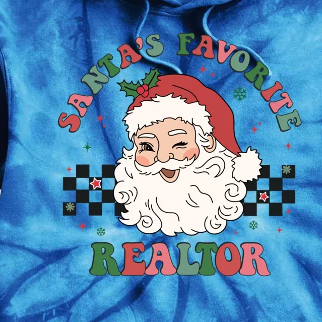 SantaS Favorite Realtor Retro Groovy Santa Face Christmas Meaningful Gift Tie Dye Hoodie