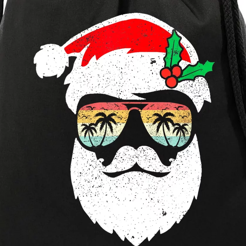 Santa Face Retro Sunglasses Hawaii Christmas Xmas Tropical Drawstring Bag