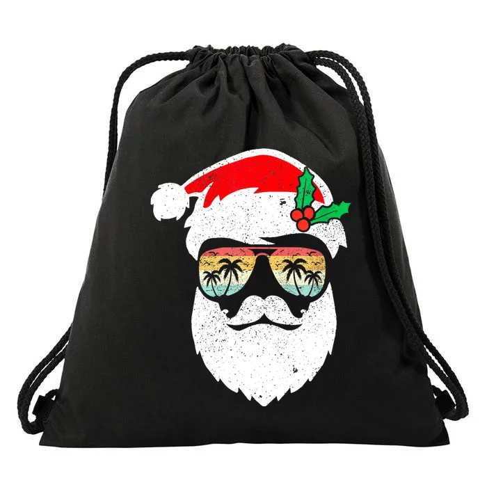 Santa Face Retro Sunglasses Hawaii Christmas Xmas Tropical Drawstring Bag