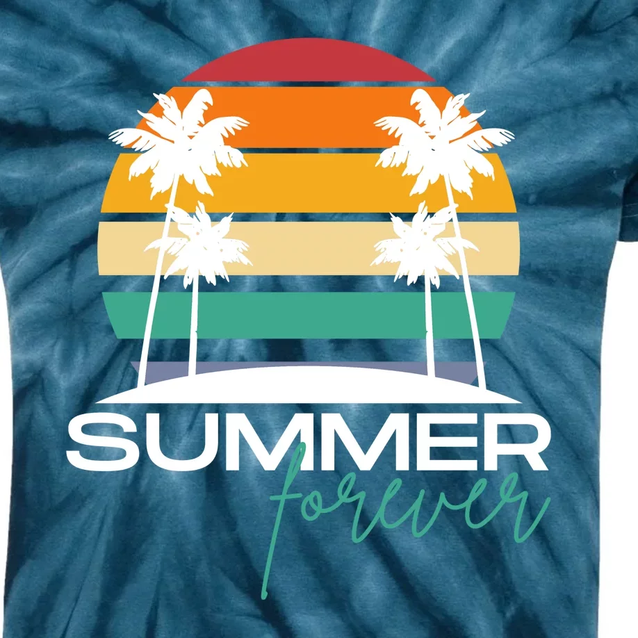 Summer Forever Retro Sunset Tropical Kids Tie-Dye T-Shirt