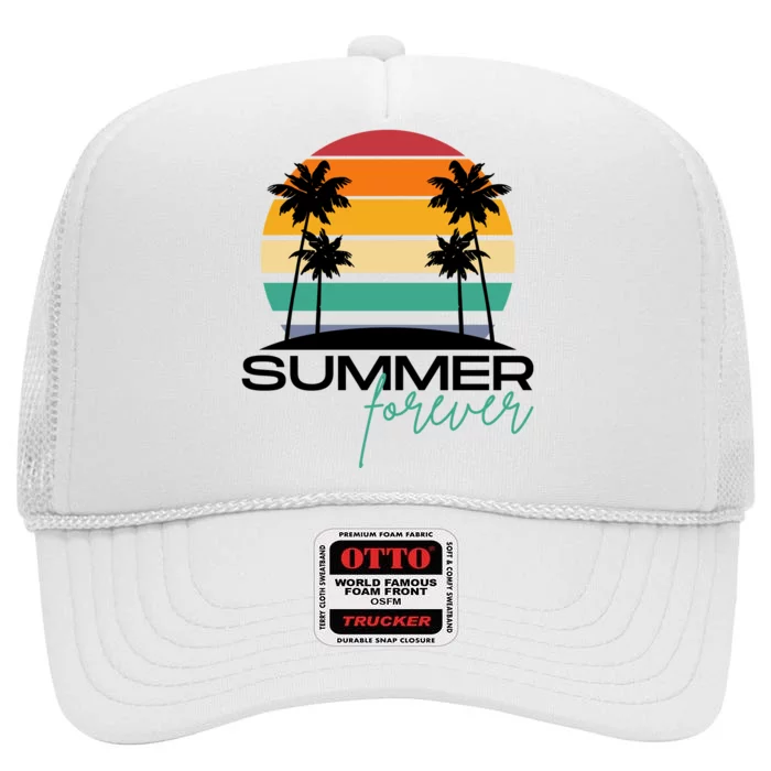 Summer Forever Retro Sunset Tropical High Crown Mesh Trucker Hat