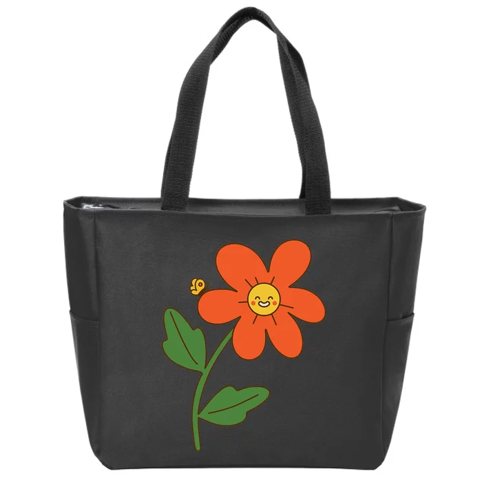 Smiling Flower Retro Vintage 70s Graphic Happy Kawaii Face Zip Tote Bag