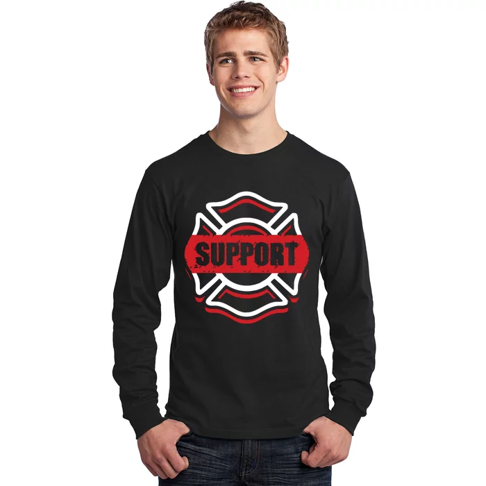 Support Firefighters Red Line Long Sleeve Shirt