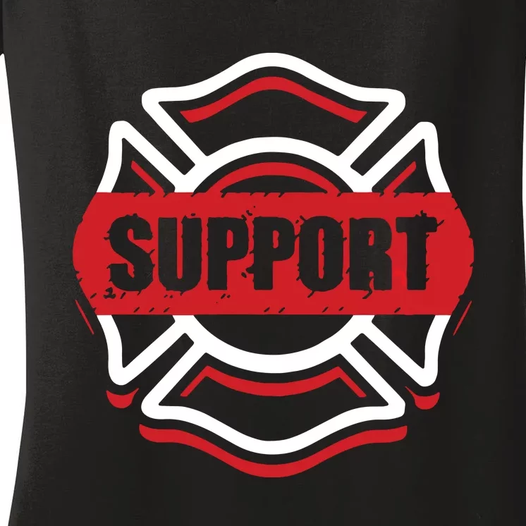 Support Firefighters Red Line Women's V-Neck T-Shirt