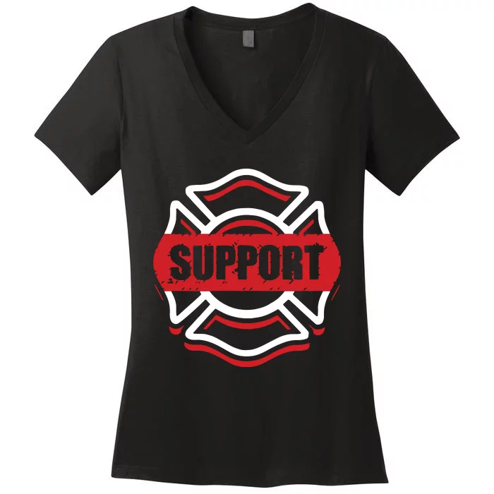 Support Firefighters Red Line Women's V-Neck T-Shirt