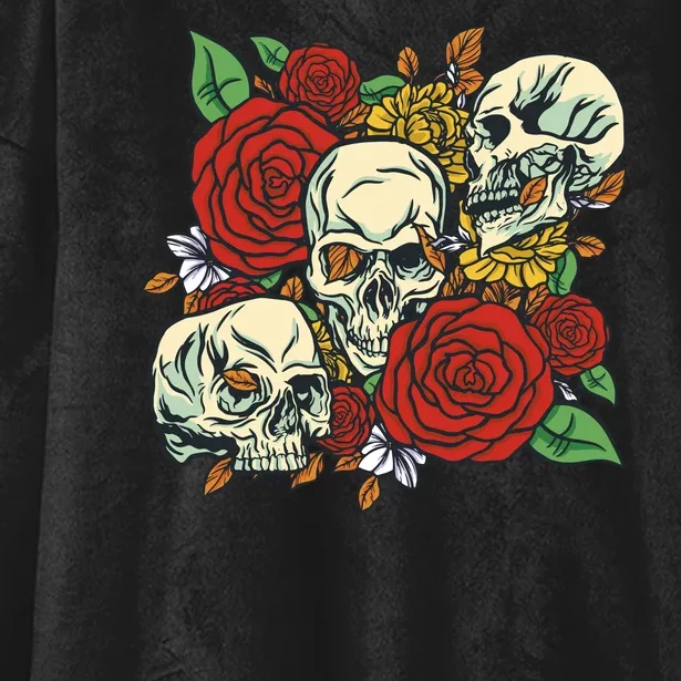 Skull Floral Rose Hooded Wearable Blanket