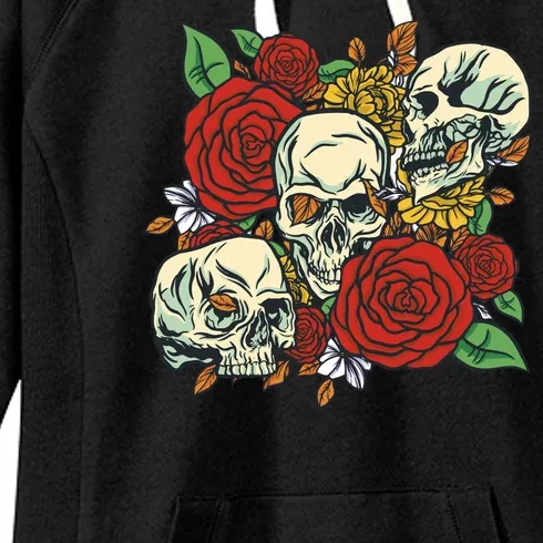 Skull Floral Rose Women's Fleece Hoodie