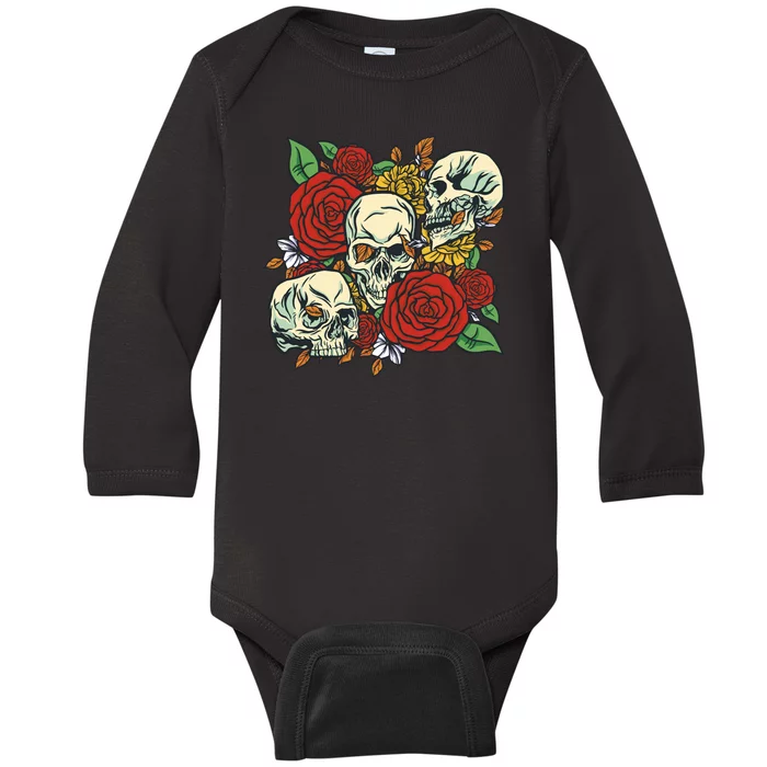 Skull Floral Rose Baby Long Sleeve Bodysuit