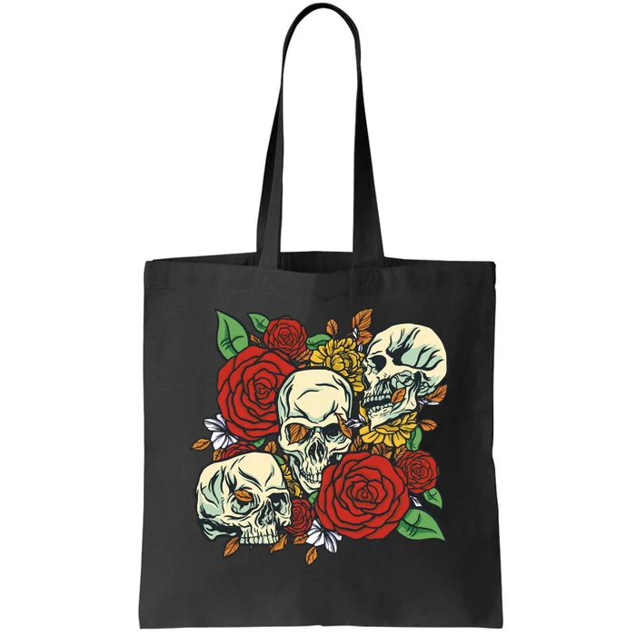 Skull Floral Rose Tote Bag