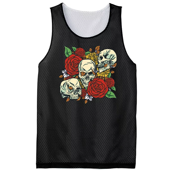 Skull Floral Rose Mesh Reversible Basketball Jersey Tank