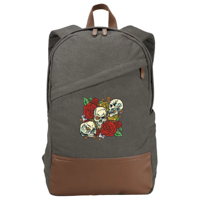 Skull Floral Rose Cotton Canvas Backpack