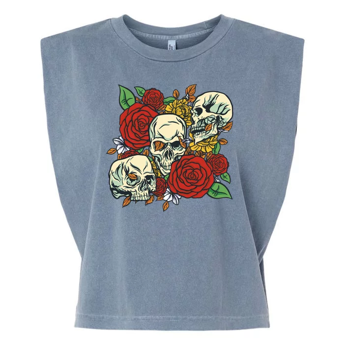 Skull Floral Rose Garment-Dyed Women's Muscle Tee