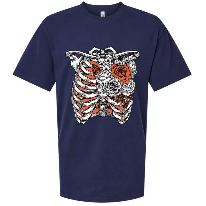 Skeleton Flowers Rib Cage X Ray Funny Halloween Sueded Cloud Jersey T-Shirt