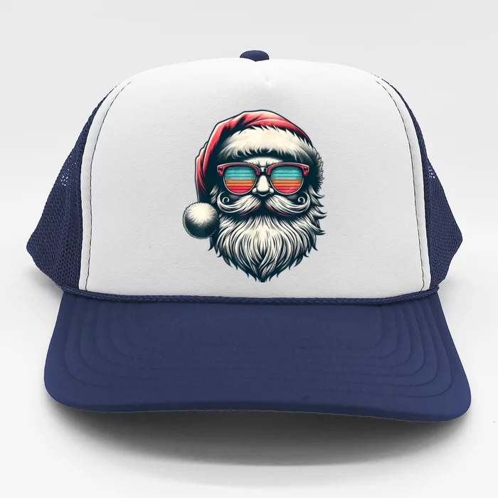 Santa Face Retro Sunglasses Christmas Xmas Trucker Hat