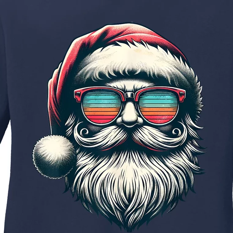 Santa Face Retro Sunglasses Christmas Xmas Ladies Long Sleeve Shirt