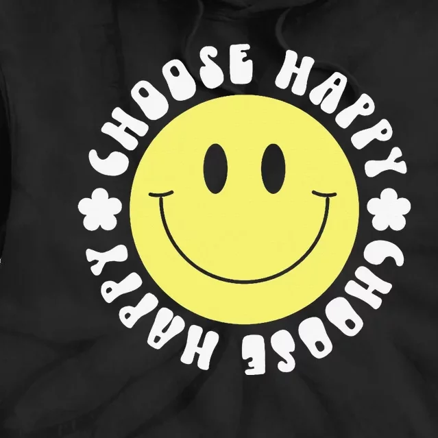 Smile Face Retro Choose Happy Cute Peace Positive  70s Tie Dye Hoodie