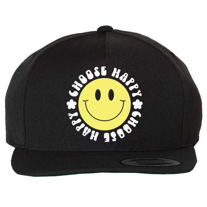 Smile Face Retro Choose Happy Cute Peace Positive  70s Wool Snapback Cap