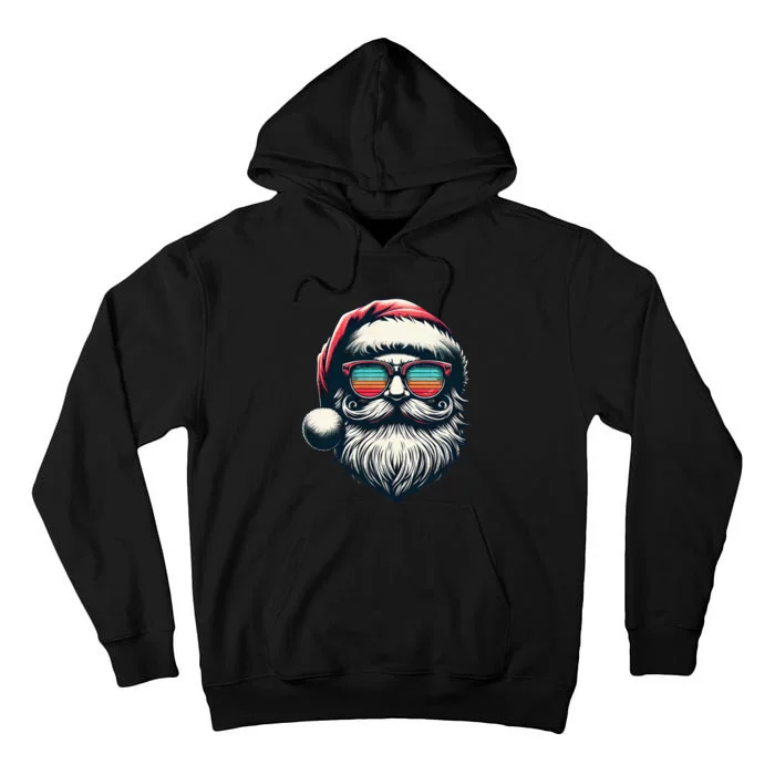 Santa Face Retro Sunglasses Christmas Xmas Tall Hoodie