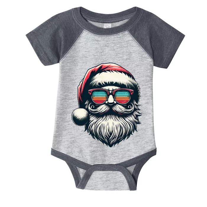 Santa Face Retro Sunglasses Christmas Xmas Infant Baby Jersey Bodysuit