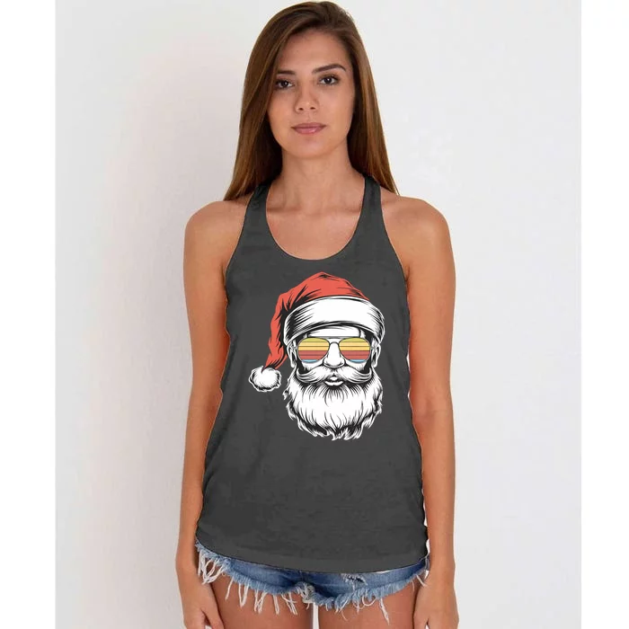 Santa Face Retro Sunglasses Christmas Xmas Women's Knotted Racerback Tank