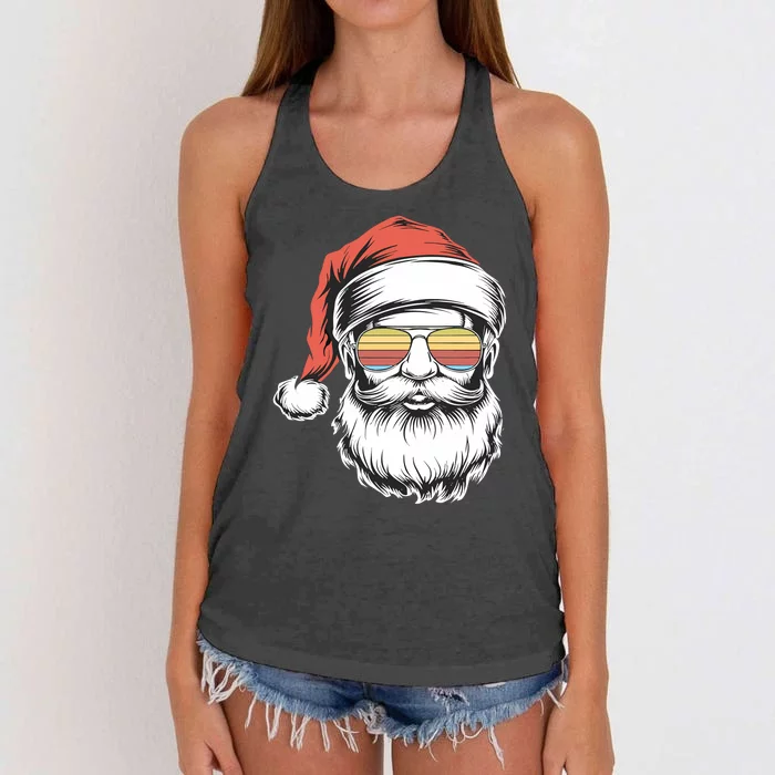 Santa Face Retro Sunglasses Christmas Xmas Women's Knotted Racerback Tank