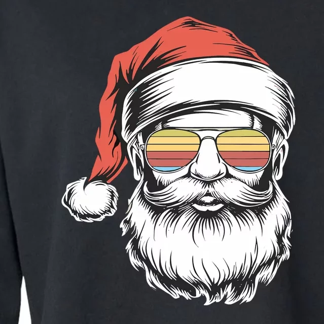 Santa Face Retro Sunglasses Christmas Xmas Cropped Pullover Crew