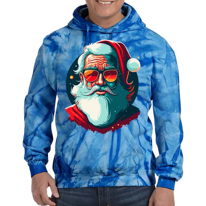 Santa Face Retro Sunglasses Christmas Xmas Tie Dye Hoodie