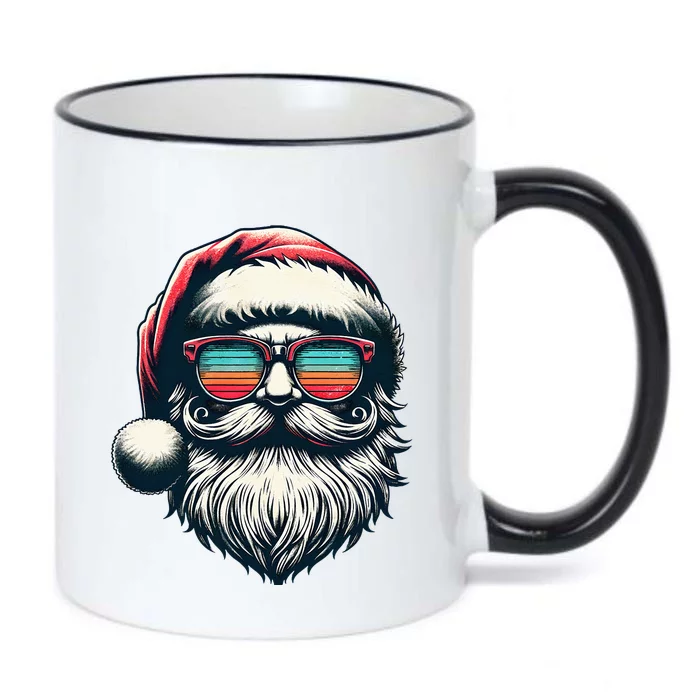 Santa Face Retro Sunglasses Christmas Xmas Black Color Changing Mug