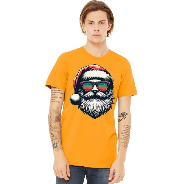 Santa Face Retro Sunglasses Christmas Xmas Premium T-Shirt