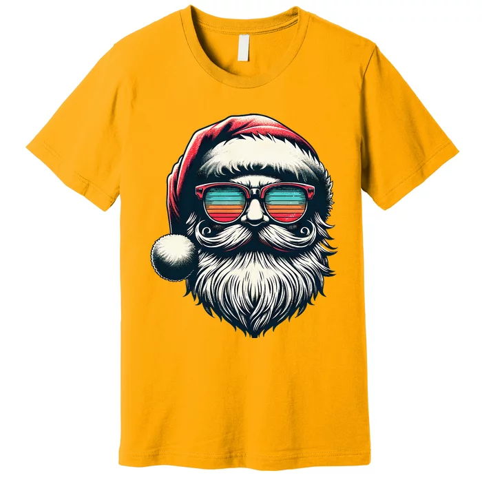 Santa Face Retro Sunglasses Christmas Xmas Premium T-Shirt