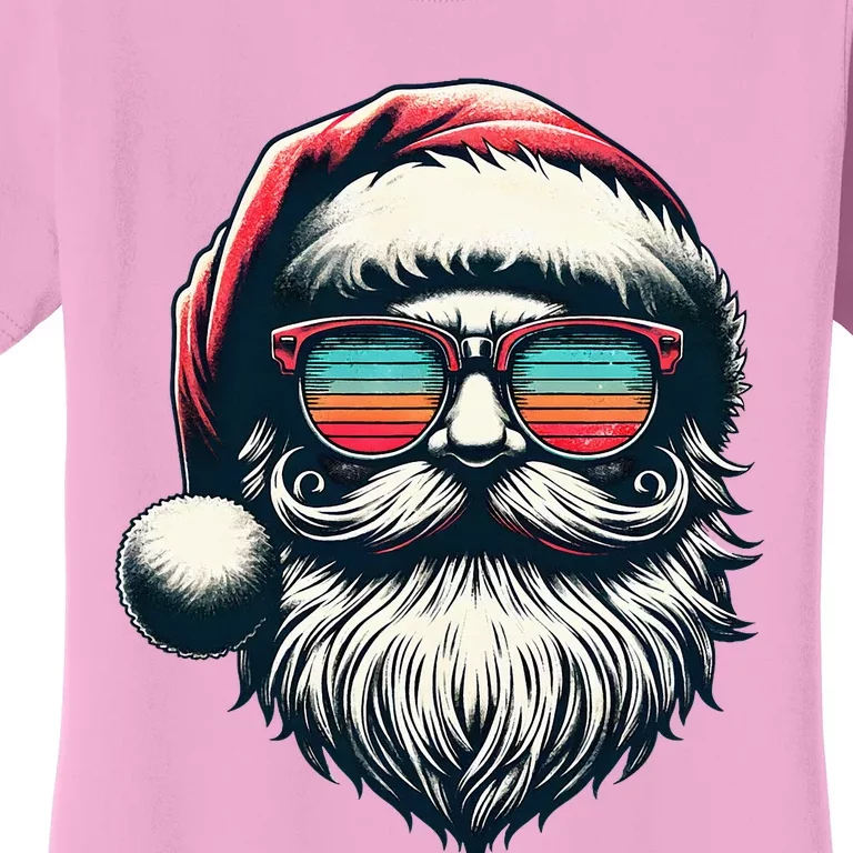 Santa Face Retro Sunglasses Christmas Xmas Women's T-Shirt