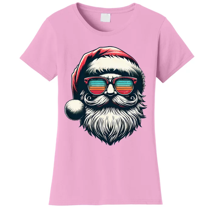 Santa Face Retro Sunglasses Christmas Xmas Women's T-Shirt