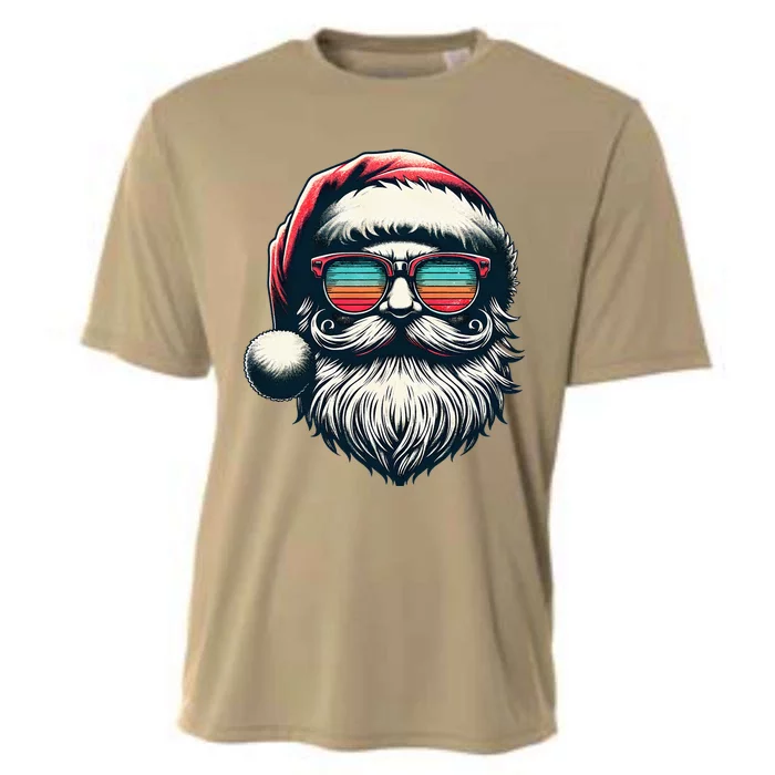 Santa Face Retro Sunglasses Christmas Xmas Cooling Performance Crew T-Shirt