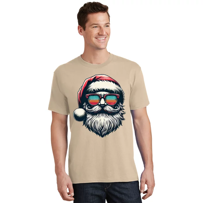 Santa Face Retro Sunglasses Christmas Xmas T-Shirt