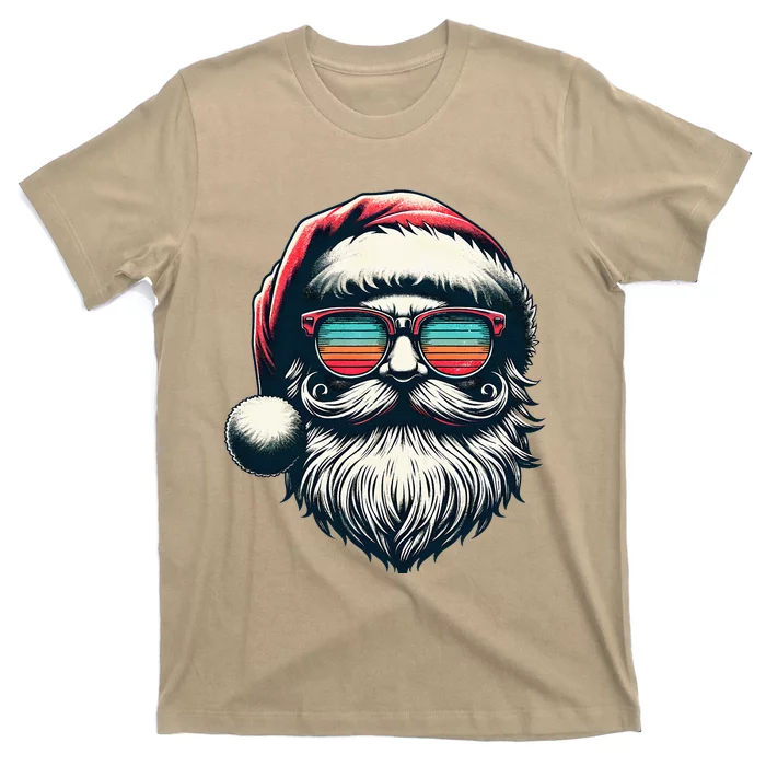 Santa Face Retro Sunglasses Christmas Xmas T-Shirt