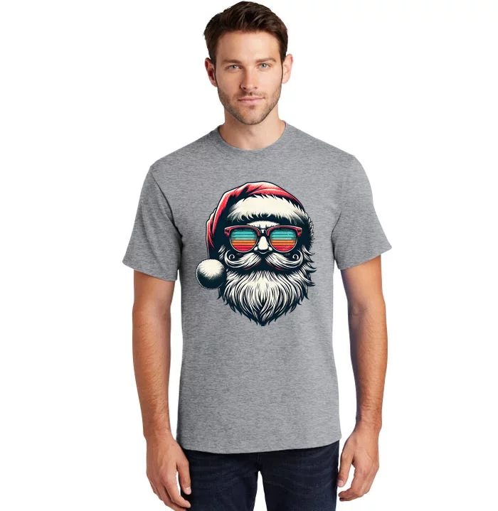 Santa Face Retro Sunglasses Christmas Xmas Tall T-Shirt